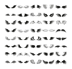 Vector set of wings icons. Illustrations for creating tattoos, logos, and prints.