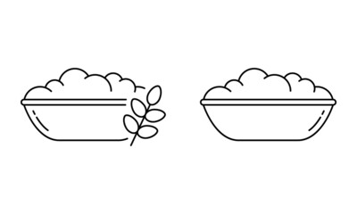 Fermented batter or starter linear icon. Bowl of yeast dough for idli dosa. Outline simple vector. Contour isolated pictogram on white background - 474942502