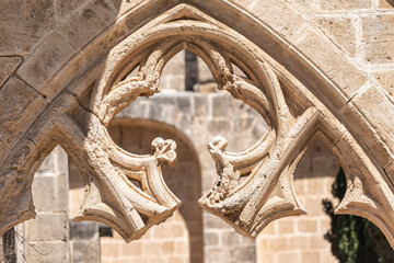 Detail of Bellapais Abbey ruins. Kyrenia District, Cyprus