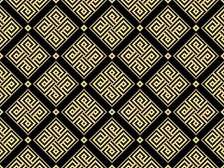 Abstract geometric pattern. A seamless vector background. Gold and black ornament. Graphic modern pattern. Simple lattice graphic design