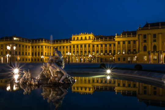 Vienna, Austria, October 2018 - Beautiful view of Schonbrunn Palace by the night
