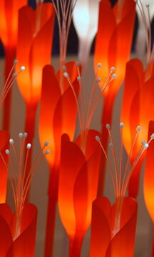 Lange Reihen mit leuchtend orangen Blütenkelchen