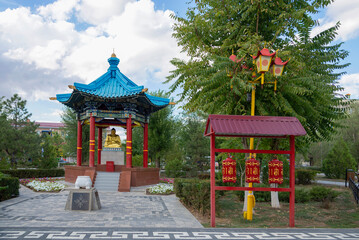 Rotunda and statue "Buddha Shakyamuni", September day. Elista, Kalmykia