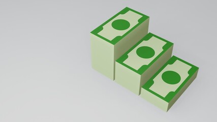 3D Three Dimensional Illustration Pile of Dollars with Gold Coins on a Floor. Illustration of Investment Money and Wealth