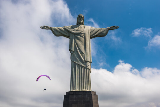 Rio de Janeiro, Rio de Janeiro, Brazil, April 2019 - beautiful view of Cristo Redentor statue (Christ the Redeemer Statue) at Corcovado Mountain