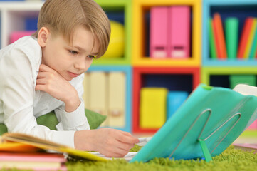 Cute little boy doing homework