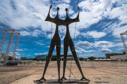 Bras&iacute;lia, Federal District, Brazil, December 2018 - view of the Candangos sculpture, an artwork designed by Bruno Giorgi and dedicated to the first workers and habitants of Bras&iacute;lia