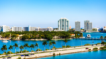 Naklejka na ściany i meble aerial view of Miami and the port with ships