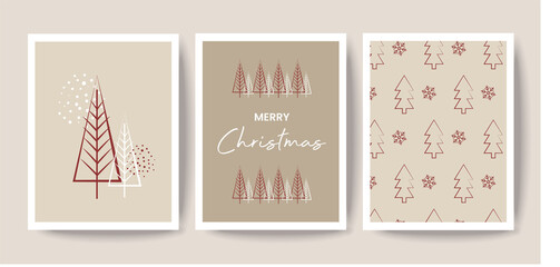 Organic hand-drawn Christmas cards collection. Set of beautiful modern New Year greeting cards