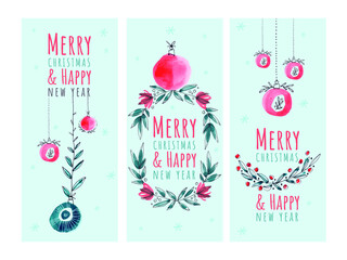 Watercolor vector illustration Christmas cards