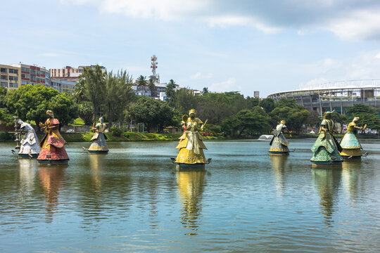 Salvador, Bahia, Brazil, November 2020 - view of some beautiful orishas statues at Toror&oacute; dam (Dique Toror&oacute;)