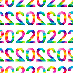 Seamless pattern Happy New Year 2022. Polygonal on a white background.