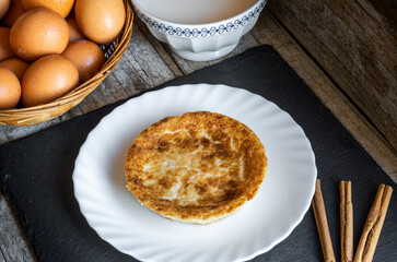 Quesada Pasiega, typical sweet from Cantabria (Spain) made with milk, eggs and butter.
