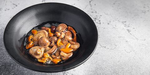 mushroom salad mix pickled mushrooms healthy meal food diet snack on the table copy space food background rustic