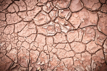 Crack soil ground texture. The natural texture of soil with cracks. Broken clay surface of barren dryland wasteland closeup. Full frame to terrain with arid climate. The surface of the land is cracked
