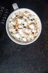 marshmallow hot chocolate cocoa sweet beverage coffee hot drink warming meal snack copy space food background 