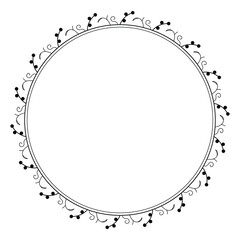 Abstract Black Simple Line Round Circle With Leaf Leaves Frame Flowers Doodle Outline Element Vector Design Style Sketch Isolated Illustration For Wedding And Banner