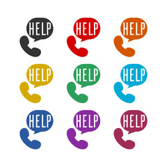 Help word icon isolated on white background, color set