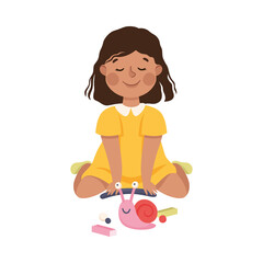 Creative Girl Modelling Snail from Plasticine Making Handcrafted Item Vector Illustration