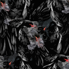 Seamless pattern, dark background, sleeping black swans.