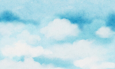 Blue sky with fluffy cloud,Watercolour hand painted Sky on white paper,Illustration beautiful...