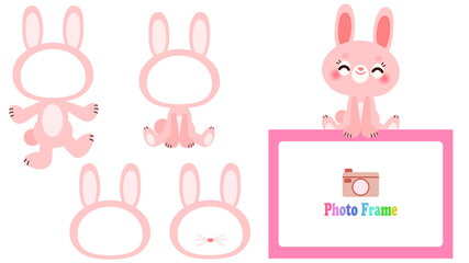 ウサギの顔フォトフレームイラストセット