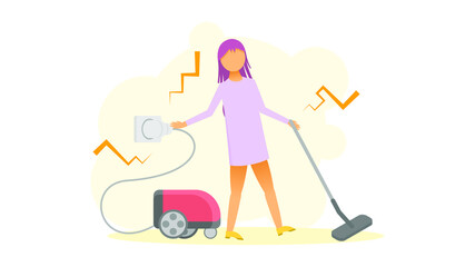 Abstract Flat Woman Girl Vacuums And She Is Electrocuted First Aid Cartoon People Character Concept Illustration Vector Design Style Healthcare Medical Electrocute