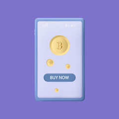 3d crypto. Buying, exchanging or investing bitcoin online. Mobile application for the electronic purchase of cryptocurrency. Smart digital use of the forex application. Buy now. Vector, banner