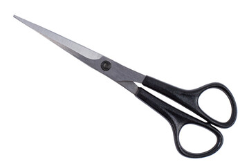 Barber scissors close up on white, isolated.