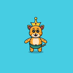 Cute Baby Tiger With Golden Crown. Character, Mascot, Icon, and Cute Design.