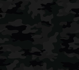 
Dark camouflage pattern, black spots, vector shape texture, military night print, street background on textiles