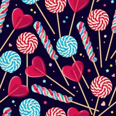 Vector seamless pattern with lollipop and sprinkle