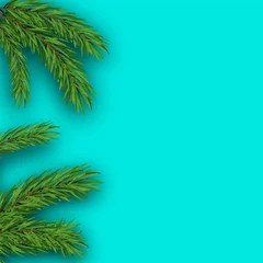 Fotobehang Blue background with fir branches border. New year holiday background. Vector illustration EPS 10 © artisttop