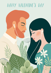 Romantic illustration with man and woman. Love, love story, relationship. Vector design concept for Valentines Day and other