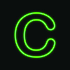 Capital Neon letter C. glowing neon alphabet. Night show alphabet. vector Illustration. eps 10
