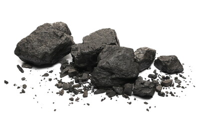 Black coal chunks isolated on white background