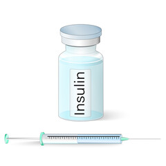 insulin in Glass vial and Insulin syringe.