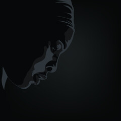 Fashion Portrait of a Woman with creative lighting and Beautiful Makeup. gray Background. Black Girl in dark background.