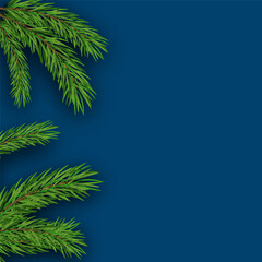 Obraz premium Blue background with fir branches border. New year holiday background. Vector illustration EPS 10
