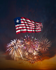 Holiday fireworks and flag of Liberia