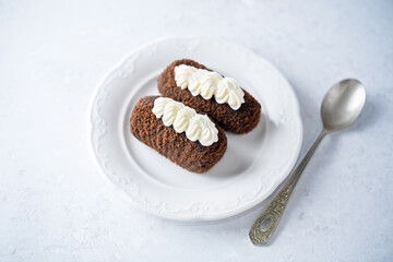 Chocolate cake potato in a plate
