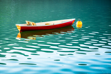 old row boat at a lake