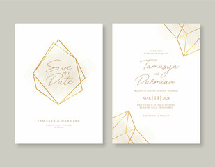 Elegant wedding invitation template with gold geometric border