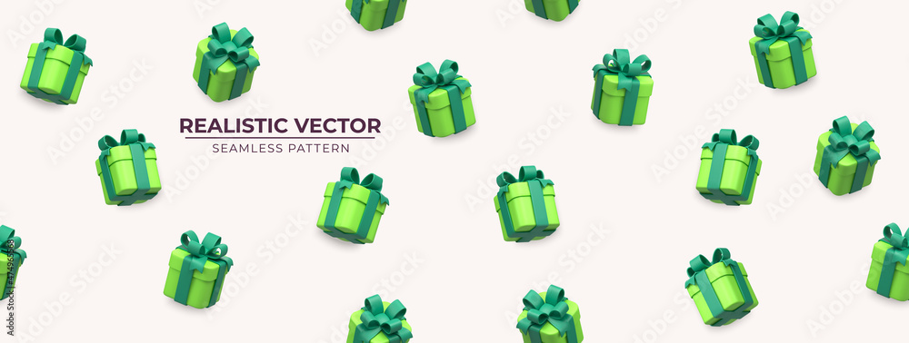 Wall mural vector seamless pattern with gift boxes. pattern with green gift boxes. fresh colors for spring holi