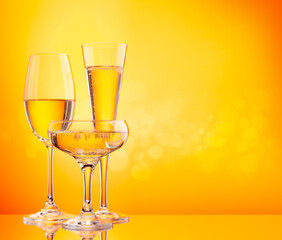 Three champagne glasses