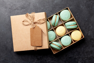 Homemade macaroons in gift box