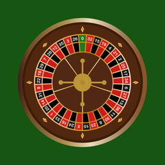 Casino roulette wheel on a green background. Vector illustration.