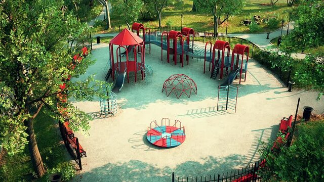 empty children playground for leisure in the park closed in a while Coronavirus