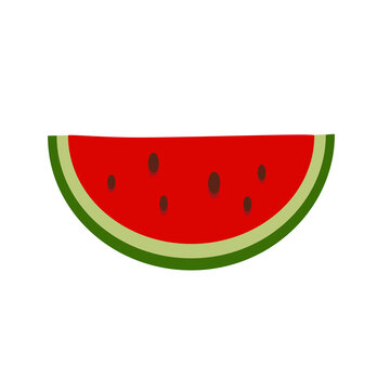A slice of red watermelon. Vector object, simple flat design. Isolated on a white background