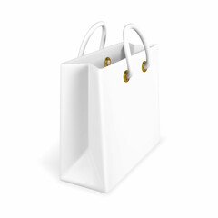 3d empty white shopping bag isolated on white background. Shopping concept. Vector illustration